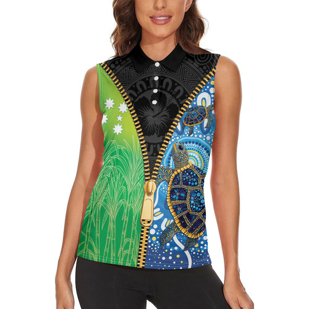 Australian South Sea Islanders National Recognition Day Women Sleeveless Polo Shirt Aussie Sugar Cane Turtle Aboriginal Style
