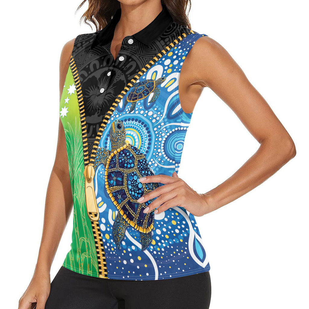 Australian South Sea Islanders National Recognition Day Women Sleeveless Polo Shirt Aussie Sugar Cane Turtle Aboriginal Style