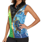 Australian South Sea Islanders National Recognition Day Women Sleeveless Polo Shirt Aussie Sugar Cane Turtle Aboriginal Style