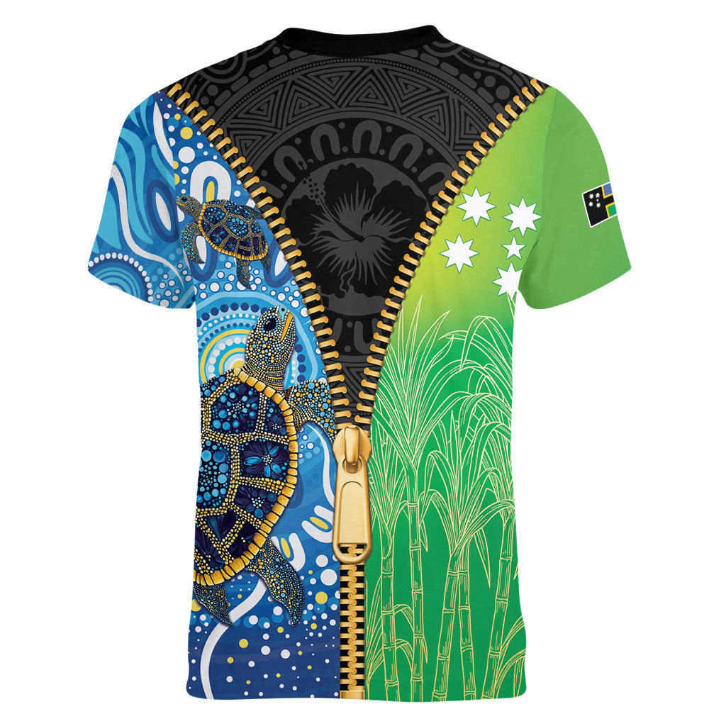 Australian South Sea Islanders National Recognition Day Women V-Neck T-Shirt Aussie Sugar Cane Turtle Aboriginal Style