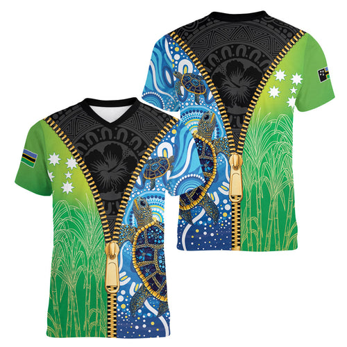 Australian South Sea Islanders National Recognition Day Women V-Neck T-Shirt Aussie Sugar Cane Turtle Aboriginal Style
