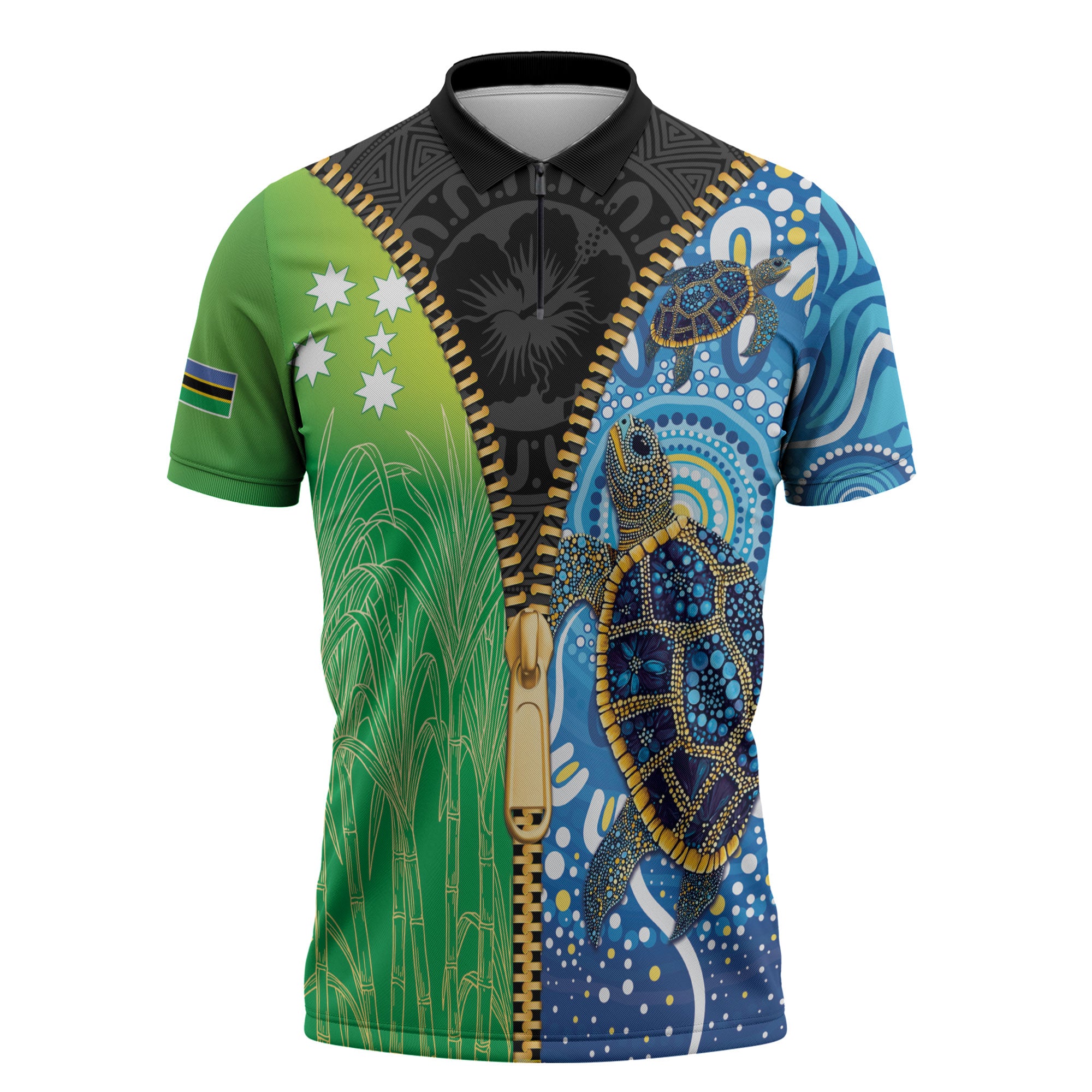 Australian South Sea Islanders National Recognition Day Zipper Polo Shirt Aussie Sugar Cane Turtle Aboriginal Style