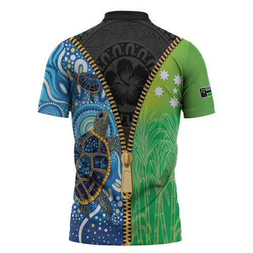 Australian South Sea Islanders National Recognition Day Zipper Polo Shirt Aussie Sugar Cane Turtle Aboriginal Style