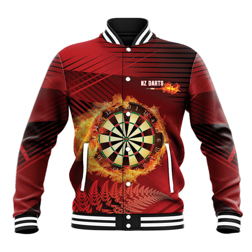 Personalised Darts New Zealand Baseball Jacket Silver Fern Red Color