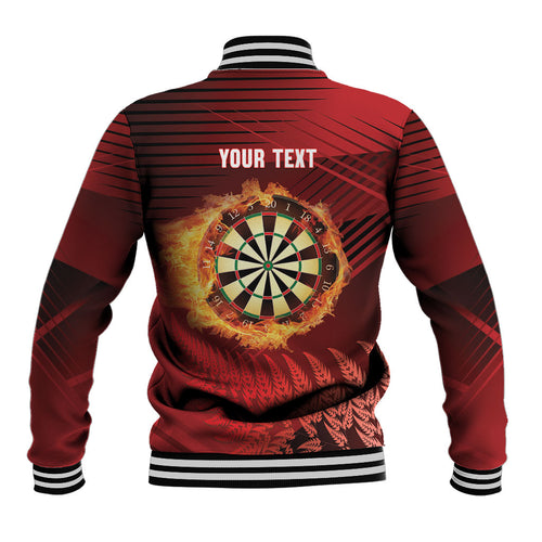 Personalised Darts New Zealand Baseball Jacket Silver Fern Red Color