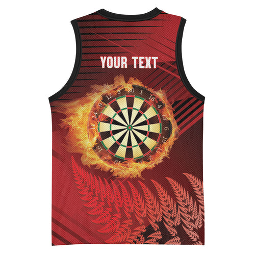 Personalised Darts New Zealand Basketball Jersey Silver Fern Red Color