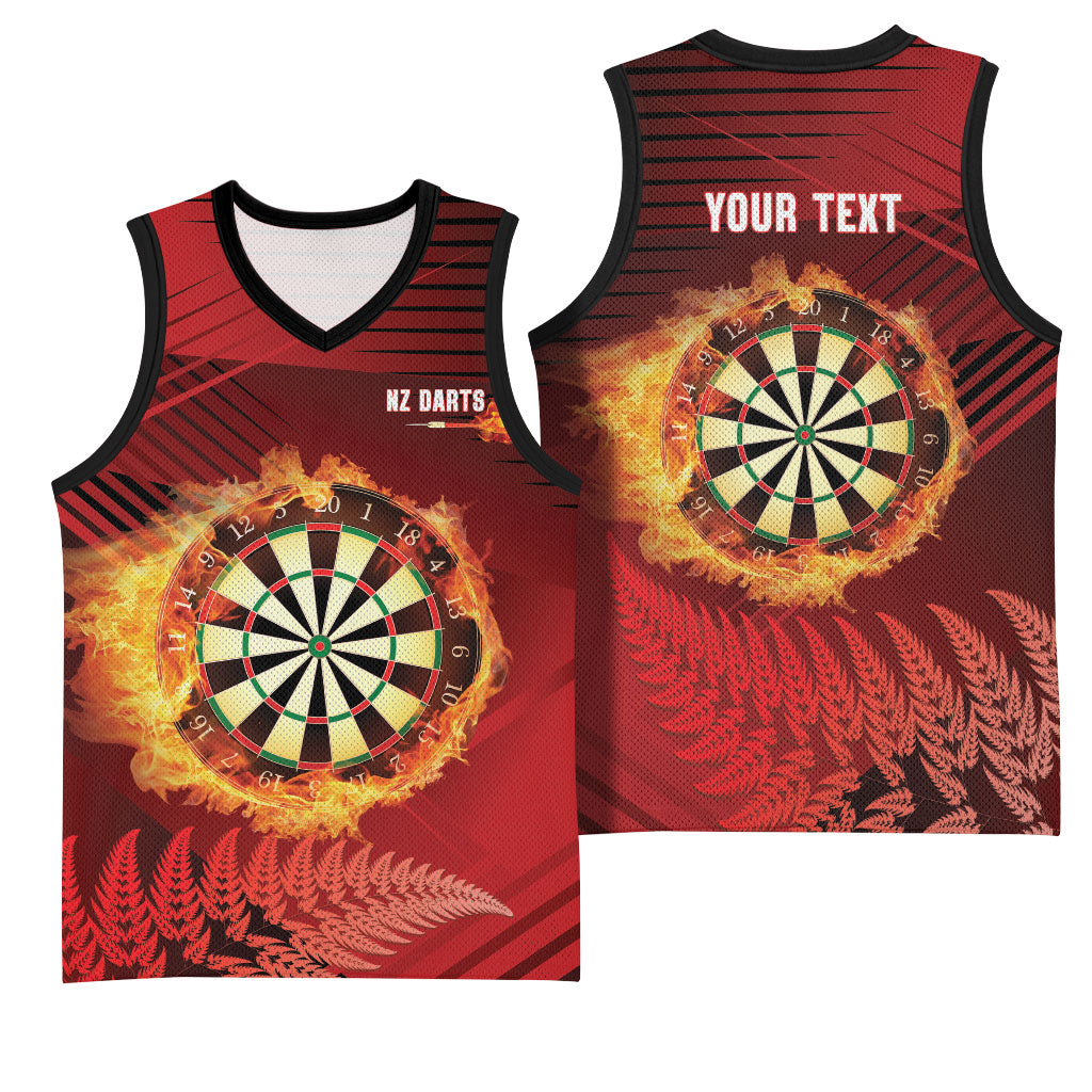 Personalised Darts New Zealand Basketball Jersey Silver Fern Red Color