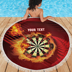Personalised Darts New Zealand Beach Blanket Silver Fern Red Color