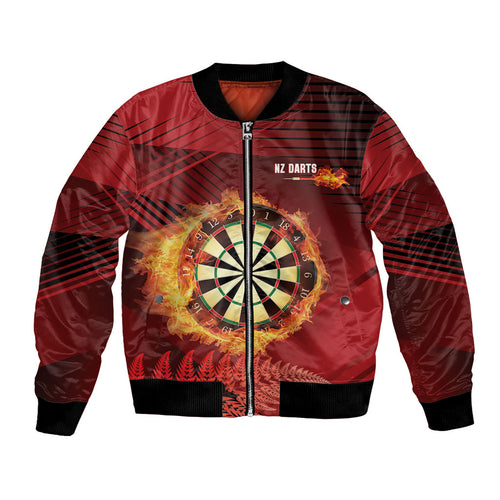 Personalised Darts New Zealand Bomber Jacket Silver Fern Red Color
