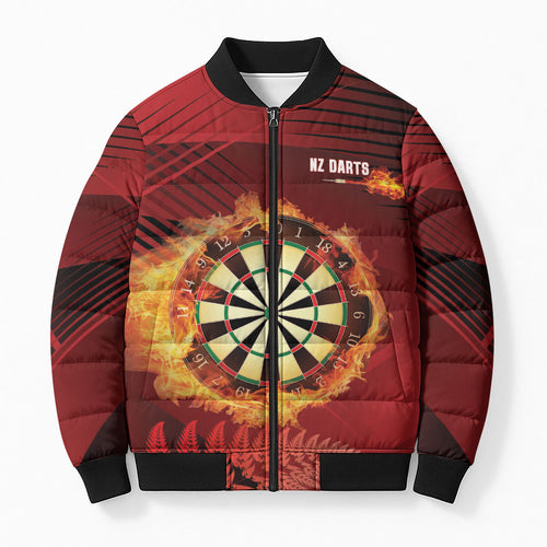 Personalised Darts New Zealand Bomber Puffer Jacket Silver Fern Red Color