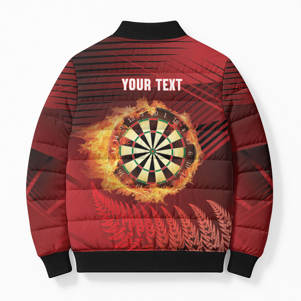 Personalised Darts New Zealand Bomber Puffer Jacket Silver Fern Red Color