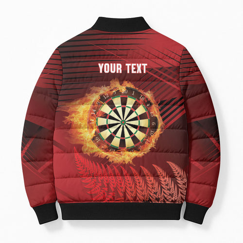 Personalised Darts New Zealand Bomber Puffer Jacket Silver Fern Red Color
