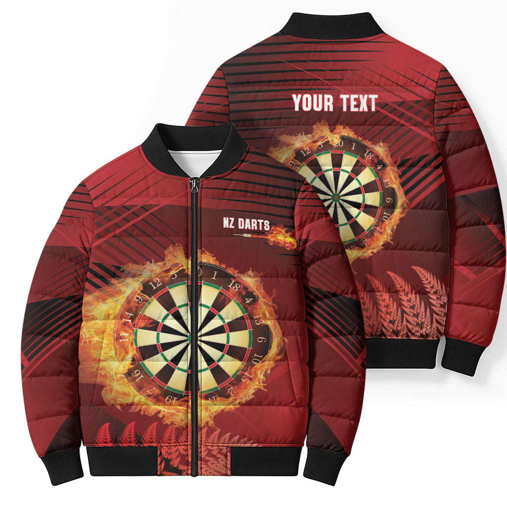 Personalised Darts New Zealand Bomber Puffer Jacket Silver Fern Red Color