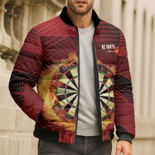 Personalised Darts New Zealand Bomber Puffer Jacket Silver Fern Red Color