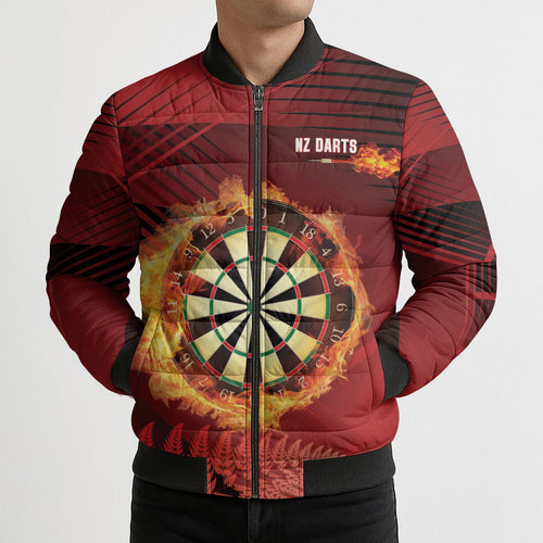 Personalised Darts New Zealand Bomber Puffer Jacket Silver Fern Red Color