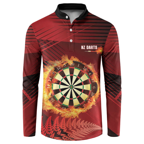Personalised Darts New Zealand Button Sweatshirt Silver Fern Red Color