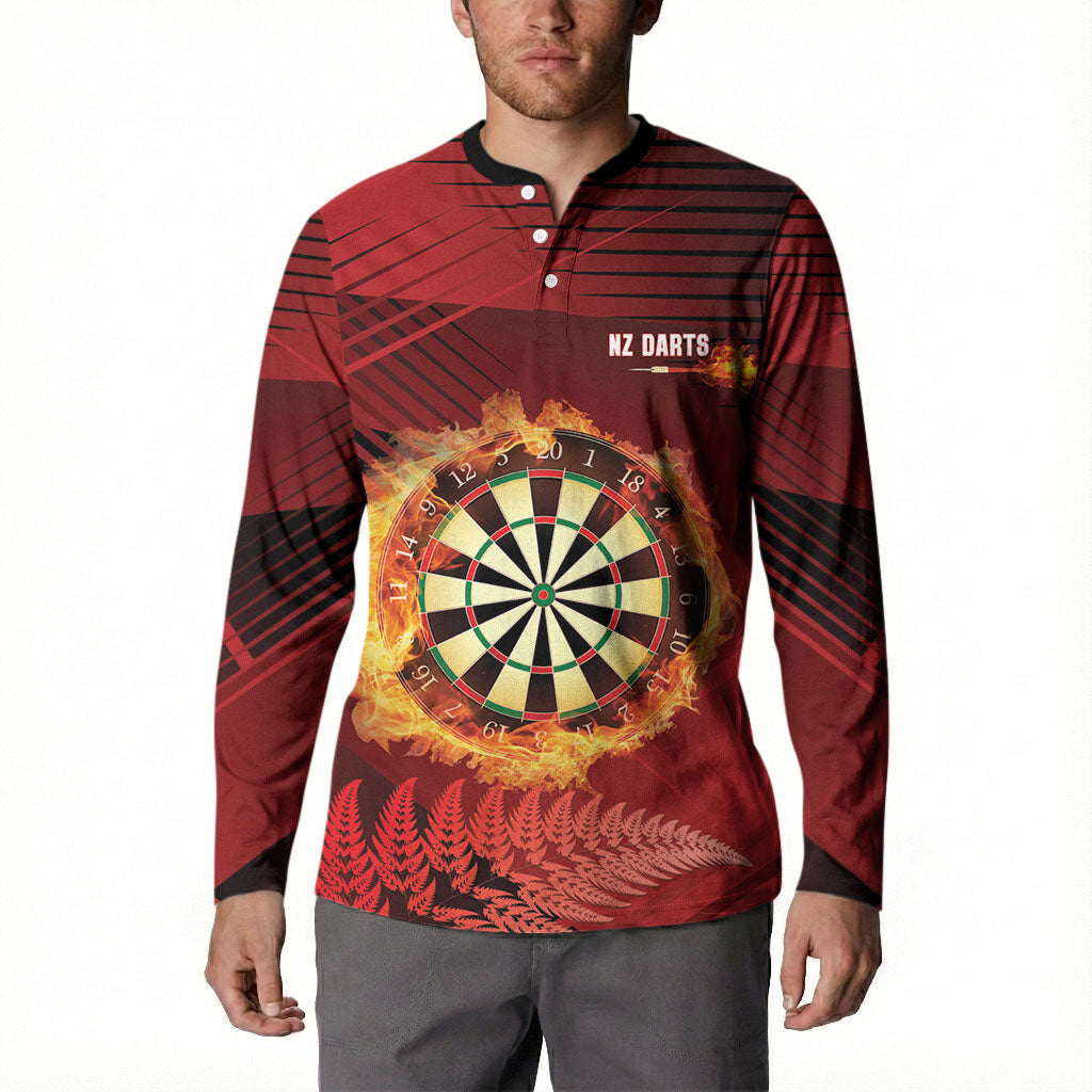 Personalised Darts New Zealand Button Sweatshirt Silver Fern Red Color