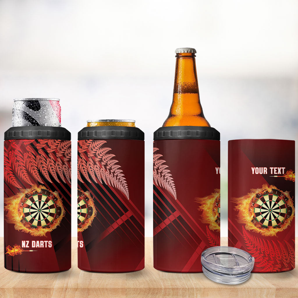 Personalised Darts New Zealand 4 in 1 Can Cooler Tumbler Silver Fern Red Color