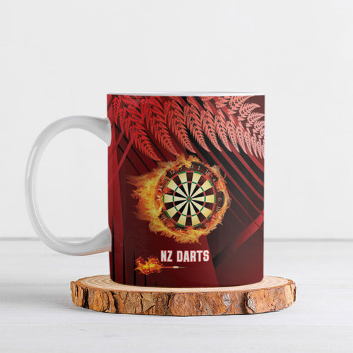 Personalised Darts New Zealand Ceramic Mug Silver Fern Red Color