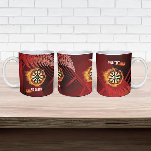 Personalised Darts New Zealand Ceramic Mug Silver Fern Red Color