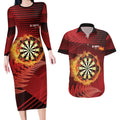 Personalised Darts New Zealand Couples Matching Long Sleeve Bodycon Dress and Hawaiian Shirt Silver Fern Red Color