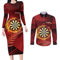 Personalised Darts New Zealand Couples Matching Long Sleeve Bodycon Dress and Long Sleeve Button Shirt Silver Fern Red Color