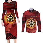 Personalised Darts New Zealand Couples Matching Long Sleeve Bodycon Dress and Long Sleeve Button Shirt Silver Fern Red Color
