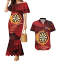 Personalised Darts New Zealand Couples Matching Mermaid Dress and Hawaiian Shirt Silver Fern Red Color