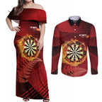Personalised Darts New Zealand Couples Matching Off Shoulder Maxi Dress and Long Sleeve Button Shirt Silver Fern Red Color
