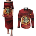 Personalised Darts New Zealand Couples Matching Puletasi and Long Sleeve Button Shirt Silver Fern Red Color