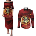 Personalised Darts New Zealand Couples Matching Puletasi and Long Sleeve Button Shirt Silver Fern Red Color