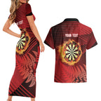 Personalised Darts New Zealand Couples Matching Short Sleeve Bodycon Dress and Hawaiian Shirt Silver Fern Red Color