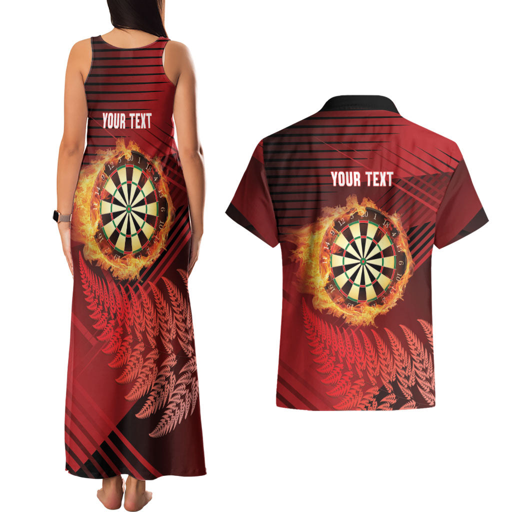 Personalised Darts New Zealand Couples Matching Tank Maxi Dress and Hawaiian Shirt Silver Fern Red Color