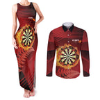 Personalised Darts New Zealand Couples Matching Tank Maxi Dress and Long Sleeve Button Shirt Silver Fern Red Color