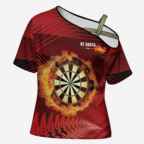 Personalised Darts New Zealand Cross Shoulder Shirt Silver Fern Red Color