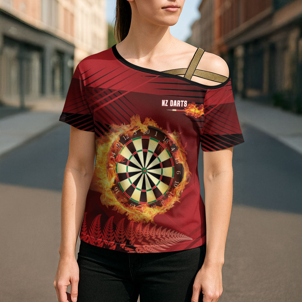 Personalised Darts New Zealand Cross Shoulder Shirt Silver Fern Red Color