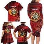 Personalised Darts New Zealand Family Matching Long Sleeve Bodycon Dress and Hawaiian Shirt Silver Fern Red Color