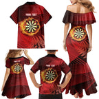 Personalised Darts New Zealand Family Matching Mermaid Dress and Hawaiian Shirt Silver Fern Red Color