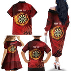 Personalised Darts New Zealand Family Matching Off The Shoulder Long Sleeve Dress and Hawaiian Shirt Silver Fern Red Color