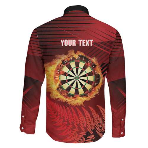 Personalised Darts New Zealand Family Matching Off The Shoulder Long Sleeve Dress and Hawaiian Shirt Silver Fern Red Color