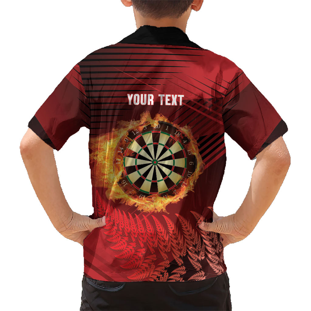 Personalised Darts New Zealand Family Matching Off Shoulder Maxi Dress and Hawaiian Shirt Silver Fern Red Color