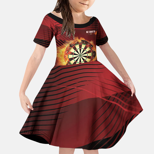 Personalised Darts New Zealand Family Matching Off Shoulder Maxi Dress and Hawaiian Shirt Silver Fern Red Color