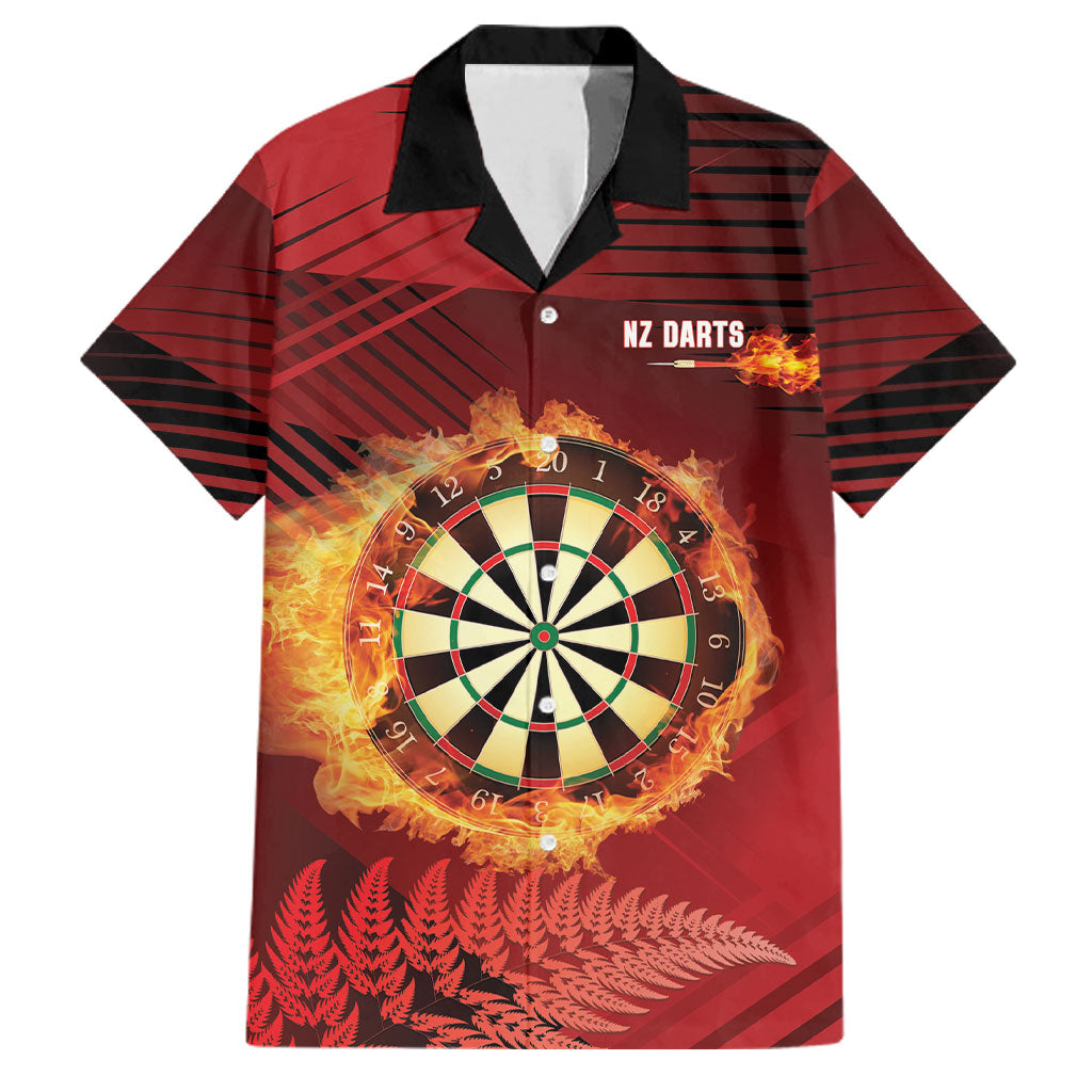 Personalised Darts New Zealand Family Matching Off Shoulder Maxi Dress and Hawaiian Shirt Silver Fern Red Color