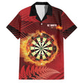 Personalised Darts New Zealand Family Matching Off Shoulder Maxi Dress and Hawaiian Shirt Silver Fern Red Color