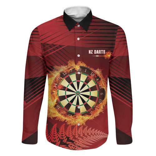 Personalised Darts New Zealand Family Matching Off Shoulder Maxi Dress and Hawaiian Shirt Silver Fern Red Color