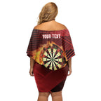 Personalised Darts New Zealand Family Matching Off Shoulder Short Dress and Hawaiian Shirt Silver Fern Red Color