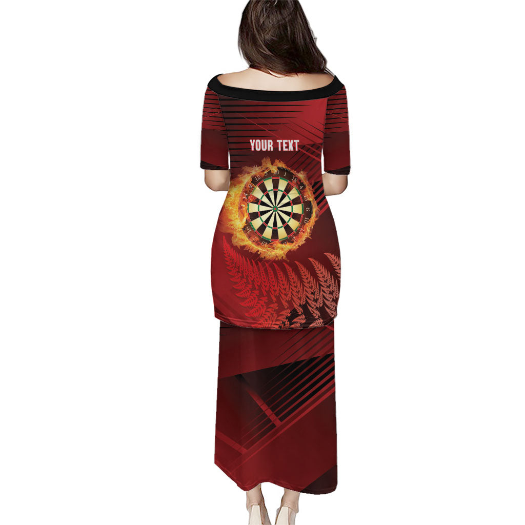 Personalised Darts New Zealand Family Matching Puletasi and Hawaiian Shirt Silver Fern Red Color