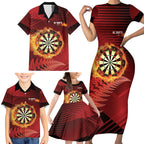 Personalised Darts New Zealand Family Matching Short Sleeve Bodycon Dress and Hawaiian Shirt Silver Fern Red Color