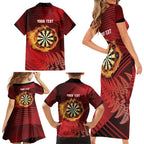 Personalised Darts New Zealand Family Matching Short Sleeve Bodycon Dress and Hawaiian Shirt Silver Fern Red Color