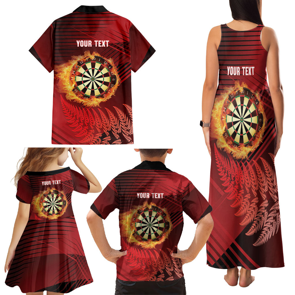 Personalised Darts New Zealand Family Matching Tank Maxi Dress and Hawaiian Shirt Silver Fern Red Color